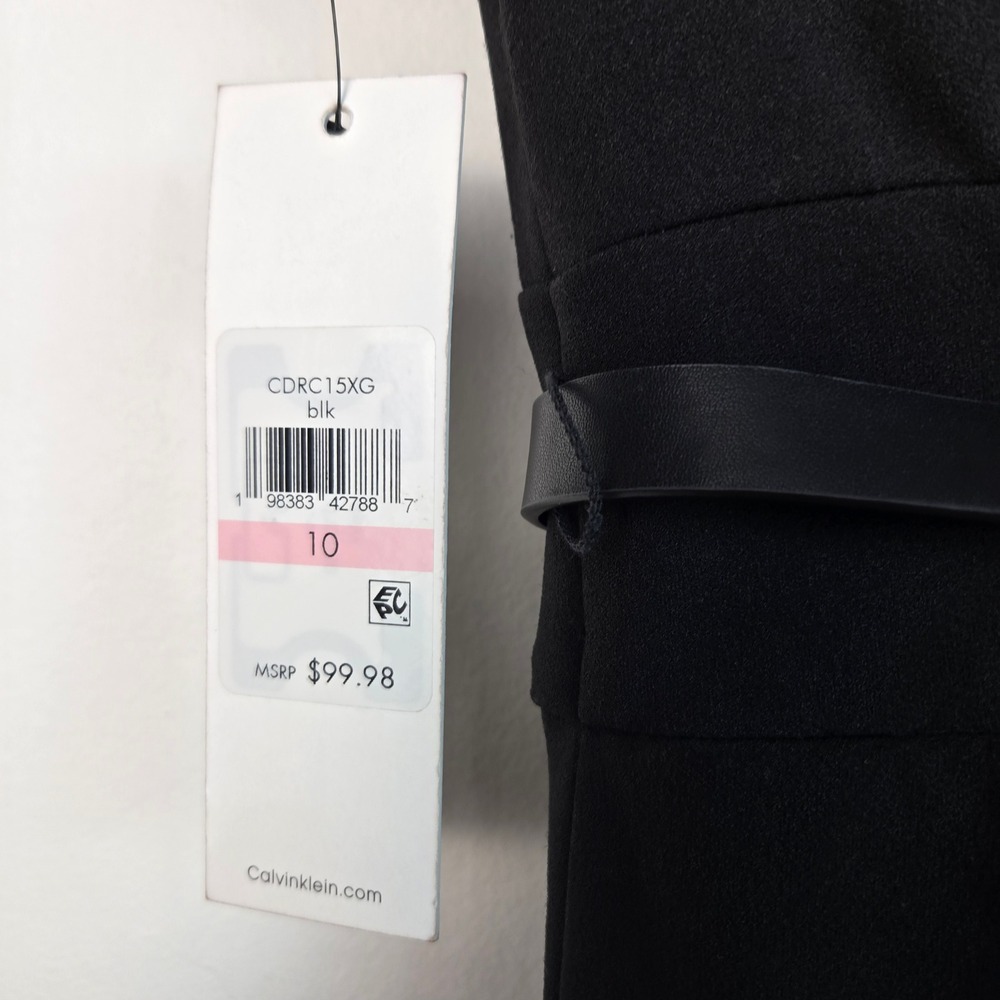 NWT Calvin Klein Black Belted A-Line Midi Dress Short Sleeve Gold Zip 10 - Picture 4 of 16